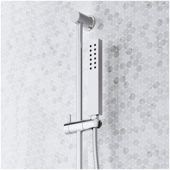Sefina Thermostatic Shower System with Dual Showerheads, Slide Bar & Hand Shower, Chrome | product photo