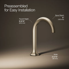 Kohler Occasion Sink Spout with Cane Design Single Hole Bathroom Faucet with Drain Assembly in Vibrant Brushed Bronze | product photo