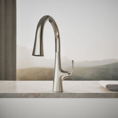 Kohler Graze Pull-Down Single Handle Kitchen Faucet With Three-Function Sprayhead With Accessories in Polished Nickel | product photo
