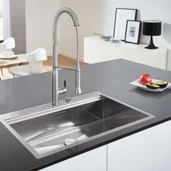 K7® Semi-Professional Pull Down Single Handle Kitchen Faucet with Accessories in SuperSteel Infinity | product photo