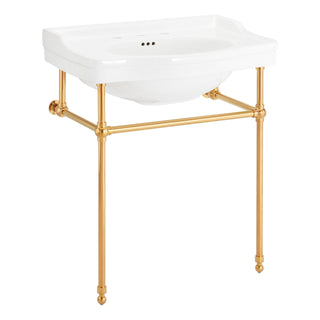 30" Cierra 31" Tall Vitreous China Rectangular Console Bathroom Sink with Overflow in Brushed Gold