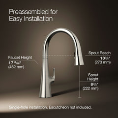 Kohler Graze Touchless Pull-Down Kitchen Sink Faucet With Three-Function Sprayhead in Vibrant Polished Nickel | product photo