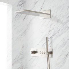 Hollyn Simple Select Thermostatic Shower System with Dual-Function Shower Head and Hand Shower in Brushed Nickel | product photo