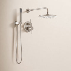 Modern 14 Series Round Rain Shower System Faucet Set, Rainfall Brushed Nickel Shower Head and Handle Set, Valve Trim Kit, 10 Inch, Spotshield Stainless in Spotshield Brushed Nickel | product photo