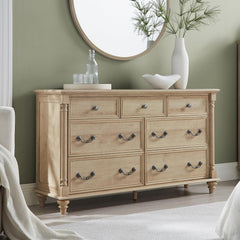 7-Drawer Dresser in Natural Oak with Solid Wood Legs