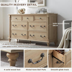 7-Drawer Dresser in Natural Oak with Solid Wood Legs