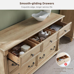 7-Drawer Dresser in Natural Oak with Solid Wood Legs
