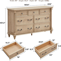 7-Drawer Dresser in Natural Oak with Solid Wood Legs