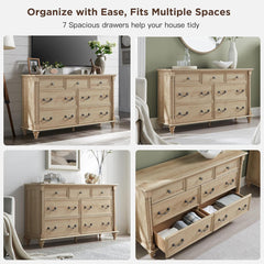 7-Drawer Dresser in Natural Oak with Solid Wood Legs