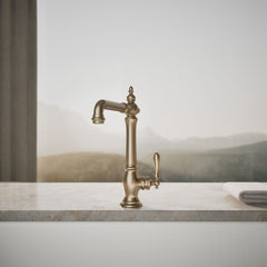 Artifacts Single-Hole Kitchen Sink Faucet with 13-1/2-in Swing Spout, Victorian Spout Design in Vibrant Brushed Bronze | product photo