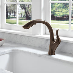 Linden Pull Out Single Handle Kitchen Faucet with Accessories in Venetian Bronze | product photo