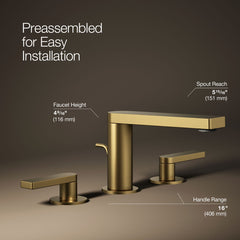 Kohler Composed Widespread Bathroom Faucet with Drain Assembly in Brushed Brass | product photo