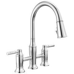 Renaldi Bridge Kitchen Faucet with Pull Down Sprayer, Two-Handle, Lumicoat Chrome | product photo