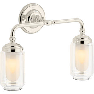 Artifacts Two-Light Indoor Bathroom Wall Sconce, Downlight Position Only in Polished Nickel