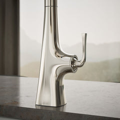 Kohler Graze Touchless Pull-Down Kitchen Sink Faucet With Three-Function Sprayhead in Vibrant Polished Nickel | detail photo