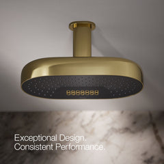 Statement Oblong 14" Two-Function 2.5 Gpm Fixed Shower Head With Katalyst Air-Induction Technology in Vibrant French Gold | product photo