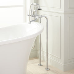 Telephone Style Floor Mounted Tub Faucet with Porcelain Lever Handles in Chrome | product photo