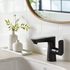 ASPIRATIONS Pull-Out Bathroom Faucet with Drain in Matte Black | product photo
