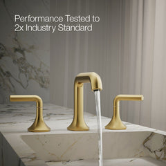 Kohler Occasion Bathroom Sink Spout with Straight Design and Drain Assembly in Vibrant Brushed Moderne Brass | product photo
