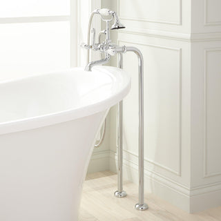 Telephone Style Floor Mounted Tub Faucet with Porcelain Lever Handles in Chrome