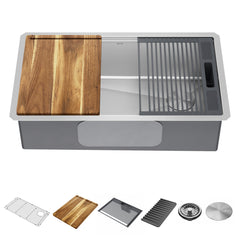 Lorelai™ 32" L Workstation Kitchen Sink Undermount 16 Gauge Stainless Steel Single Bowl | product photo