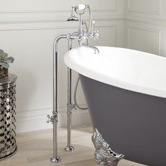 Telephone Style Floor Mounted Tub Faucet with Cross Handles in Chrome | product photo