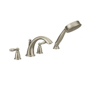 Brantford Low Arc Double Handle Deck Mounted Roman Tub Faucet in Brushed Nickel