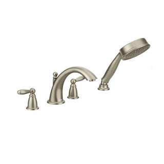 Brantford Low Arc Double Handle Deck Mounted Roman Tub Faucet in Brushed Nickel