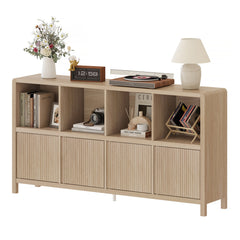 8-Cube Bookshelf with Cabinet Doors in Light Walnut Manufactured Wood