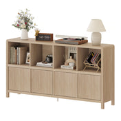 8-Cube Bookshelf with Cabinet Doors in Light Walnut Manufactured Wood