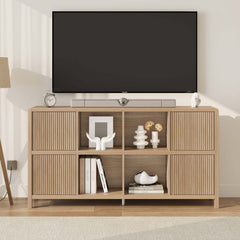 8-Cube Bookshelf with Cabinet Doors in Light Walnut Manufactured Wood