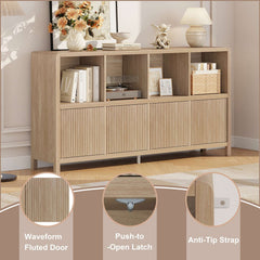 8-Cube Bookshelf with Cabinet Doors in Light Walnut Manufactured Wood