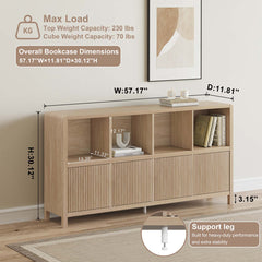 8-Cube Bookshelf with Cabinet Doors in Light Walnut Manufactured Wood