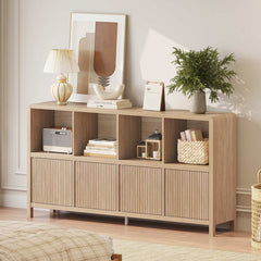 8-Cube Bookshelf with Cabinet Doors in Light Walnut Manufactured Wood