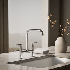 Kohler Purist Two-Hole Deck-Mount Bridge Kitchen Sink Faucet in Polished Chrome | product photo