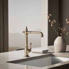 Artifacts Single-Hole Kitchen Sink Faucet with 13-1/2-in Swing Spout, Victorian Spout Design in Vibrant Brushed Bronze | product photo