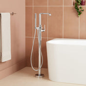 Drea Floor Mounted Tub Filler with Built-In Diverter in Chrome