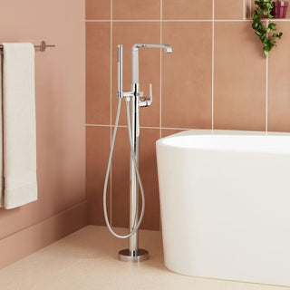 Drea Floor Mounted Tub Filler with Built-In Diverter in Chrome