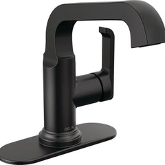 Tetra Single Hole Bathroom Faucet, Single Handle Bathroom Sink Faucet with Drain Assembly in Matte Black | product photo