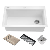 Bellucci Workstation 33 in. Drop In Single Bowl Quartz Composite Kitchen Sink with Accessories in White