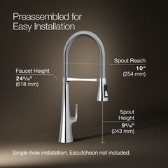 Kohler Graze Single-Handle Semi-Professional Kitchen Sink Faucet With 24-5/16-In Spout in Polished Chrome | product photo