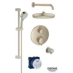 Grohtherm® Thermostatic Complete Shower System with Rough-in Valve in Brushed Nickel Infinity | product photo