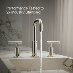 Kohler Purist Widespread Faucet with Drain Assembly Low Lever Handles and Low Gooseneck Spout | product photo