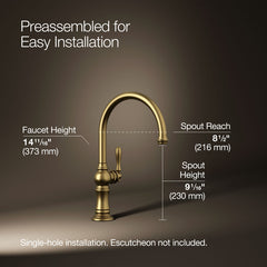 Kohler Artifacts Single-Hole Kitchen Faucet with Swing Spout, Arc Spout Design | product photo