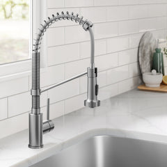 Premier 32-in L 18 Gauge Undermount 50/50 Double Bowl Stainless Steel Kitchen Sink and Commercial Style Pull Down Faucet in Spot-Free Stainless Steel in Satin | product photo