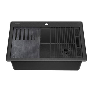 Everest™ 30" L Granite Composite Workstation Kitchen Sink Drop-In Top Mount Single Bowl with WorkFlow™ Ledge in Black