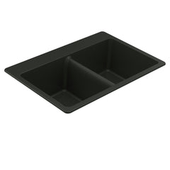Host 33-Inch Wide x 9.5-Inch Deep Dual Mount Granite Double Bowl Kitchen Sink in Black | product photo