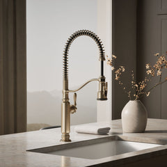Kohler Tournant Single Handle Semi-Professional Pre-Rinse Kitchen Faucet with Three-Function Pull Down Sprayer | product photo