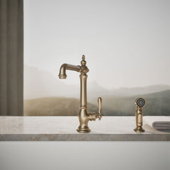 Artifacts Single Handle Kitchen Sink Faucet with Accessories in Vibrant Brushed Bronze | product photo