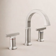 Tetra 3-Hole Widespread Bathroom Faucet, 2-Handle Bathroom Sink Faucet with Drain Assembly in Stainless Steel | product photo